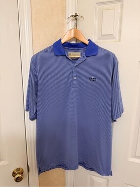 Donald Ross Blue Striped Performance Polo